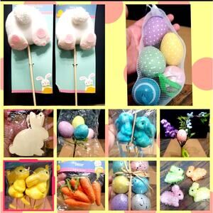 Easter crafts, wreath supplies rabbits, eggs, carrots, butts, flower picks butts